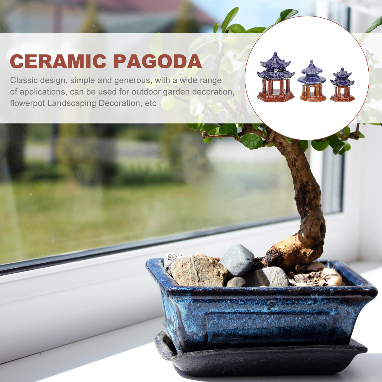 Aquarium Decor - 3 szt. Ceramiczna Miniaturowa Pagoda, Symulowana
